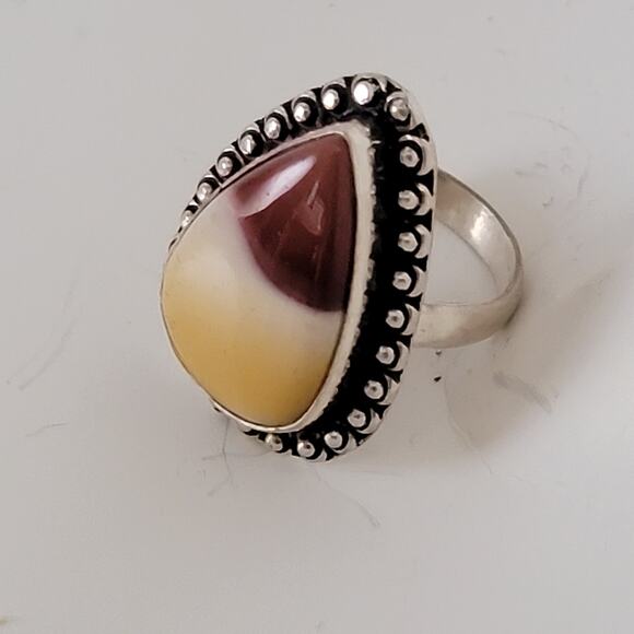 Sterling Silver Yellow and Brown Agate Ring – Statement Jewelry – Size 8.5 - Picture 9 of 15